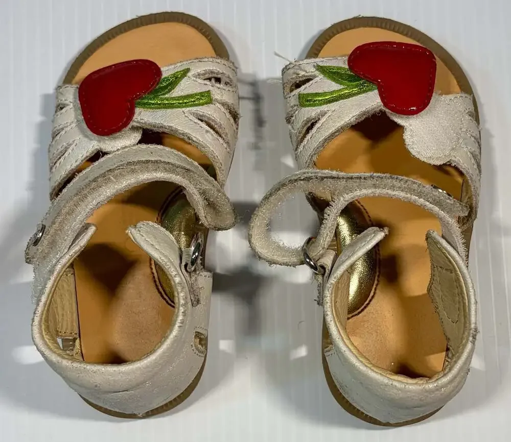 Naturino Girls White Leather Cherry Heart Sandals